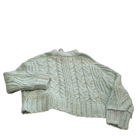 Anthropologie Chunky/Cable Knit Sweater Light Mint Green-Crop-Oversize-Medium - Picture 7 of 11